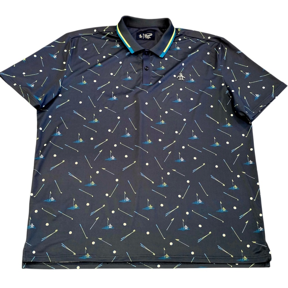 Penguin Pete On The Green Blue Polo Golf Shirt Mens 2XL Short Sleeve Polyester